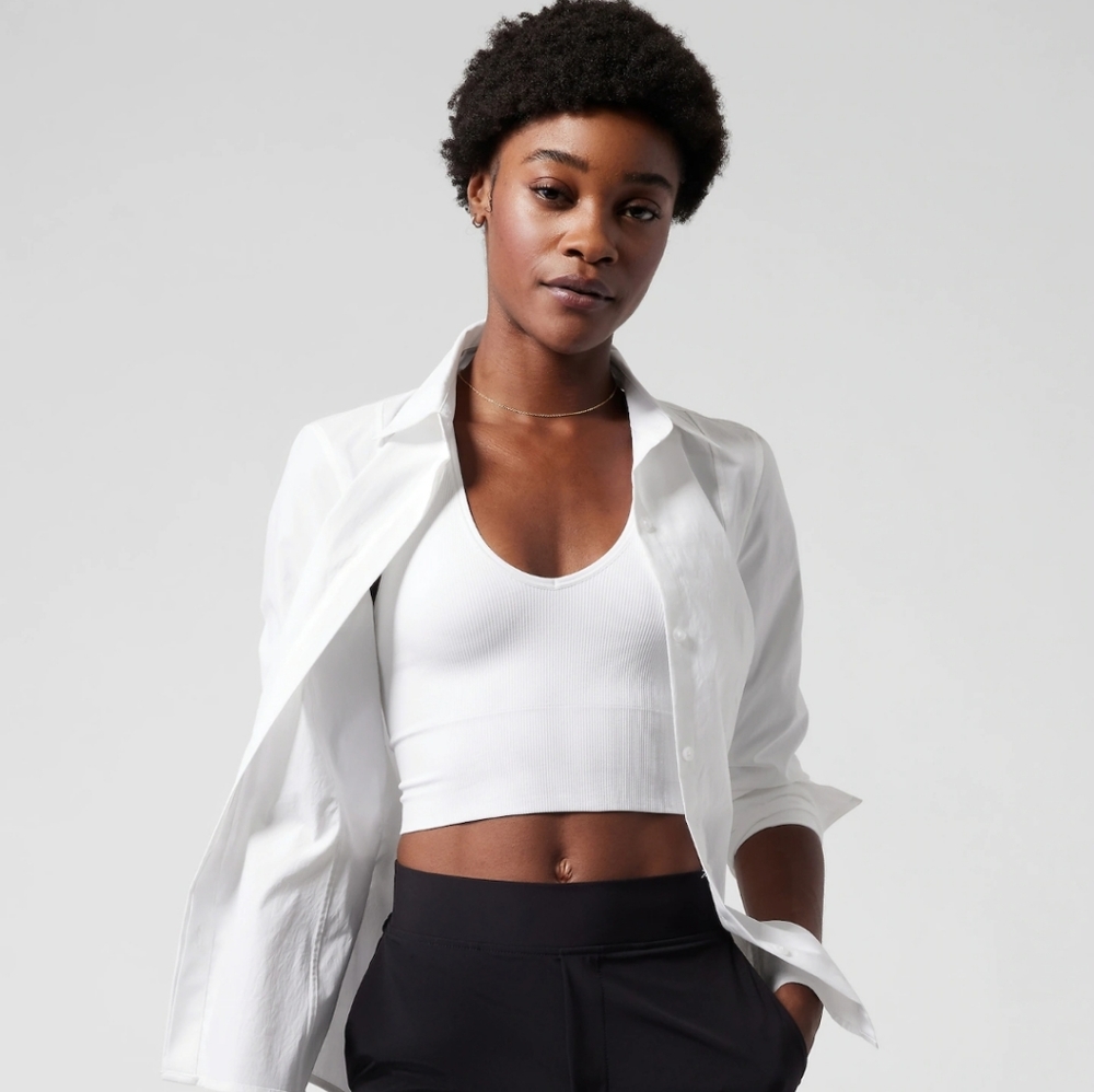 Athleta White Uptown Button Down Shirt